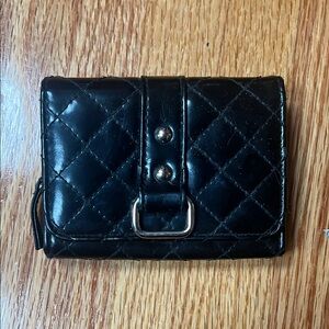 Vintage Y2K Goth Grunge black shiny faux leather silver ring studded wallet